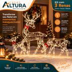 Kit 3 Renas de Natal em Ferro Artesanal com Luz LED