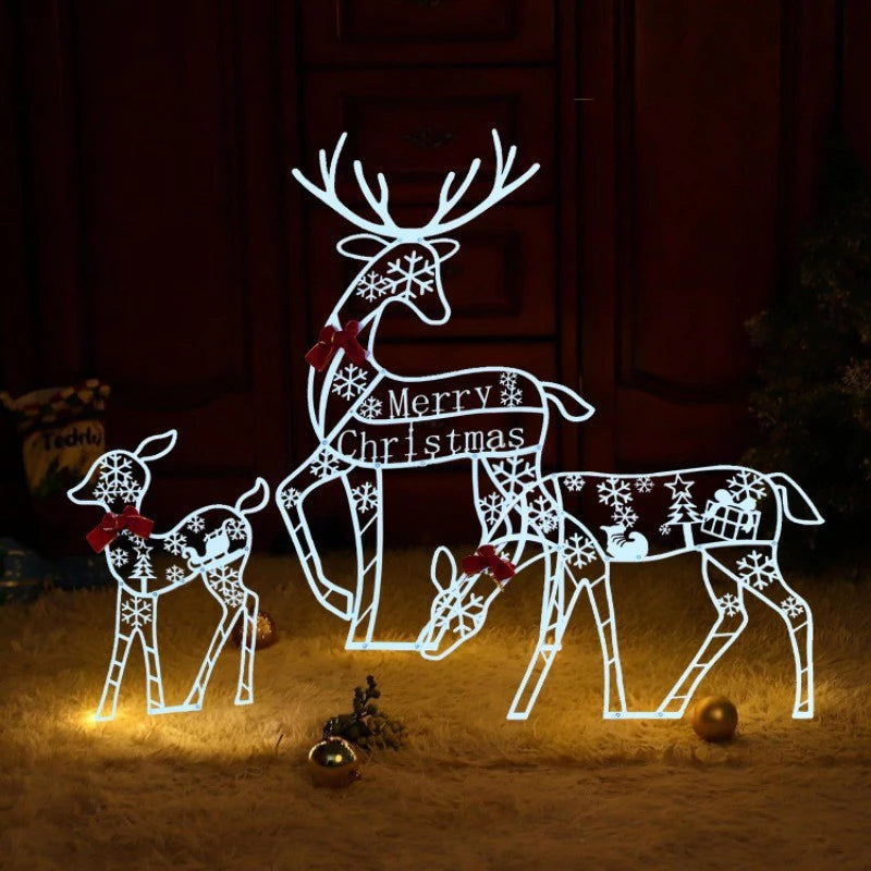 Kit 3 Renas de Natal em Ferro Artesanal com Luz LED