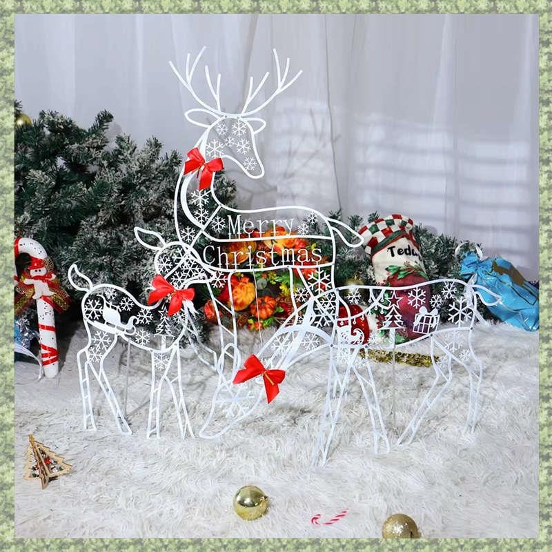 Kit 3 Renas de Natal em Ferro Artesanal com Luz LED